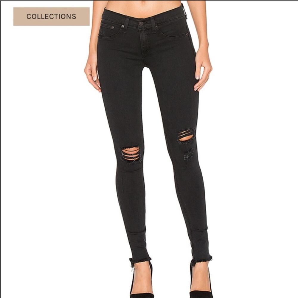 RAG & BONE REVOLVE Washed Black Distressed Mid High Rise Skinny Denim Jeans 27
